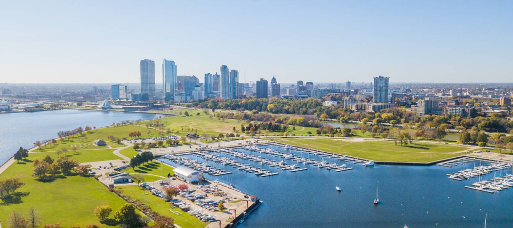 Aerial Drone Milwaukee Marina Wisconsin