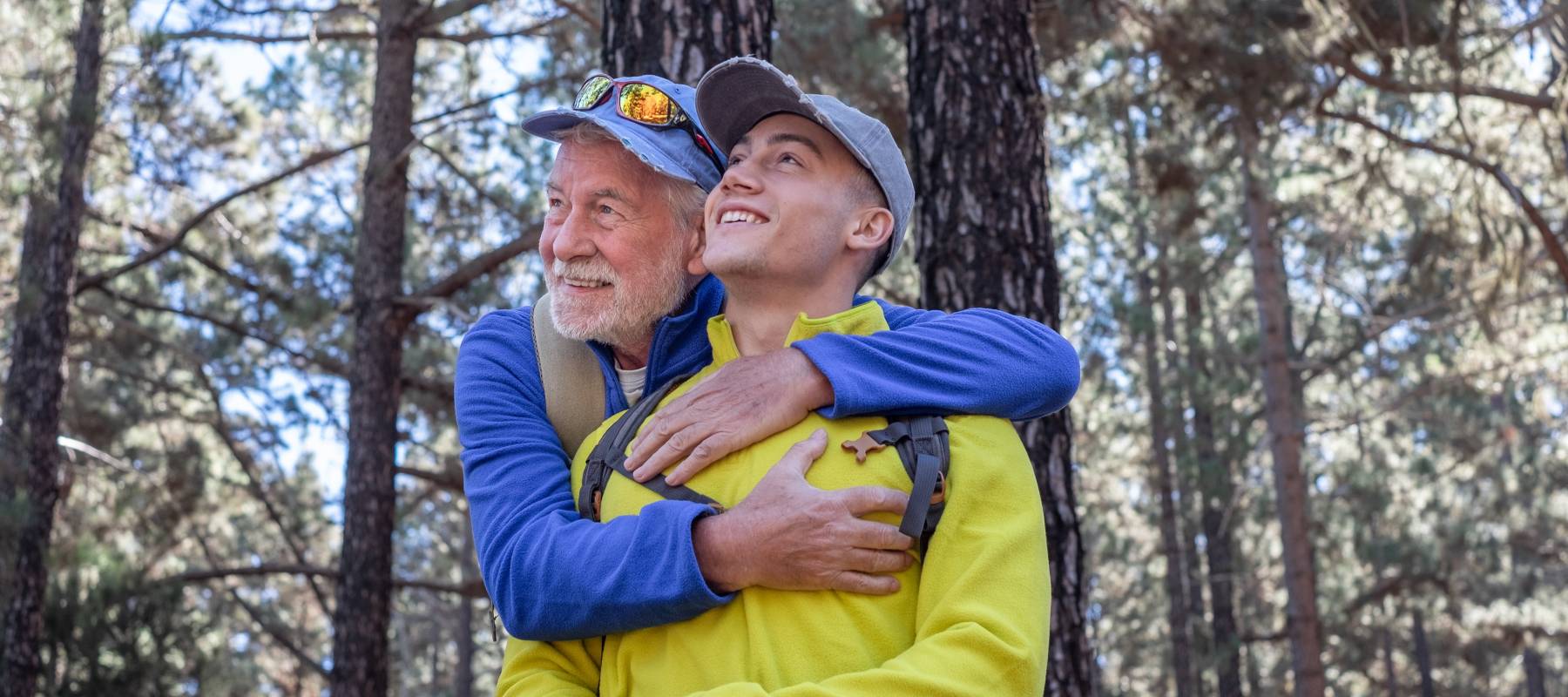 father and son hiking