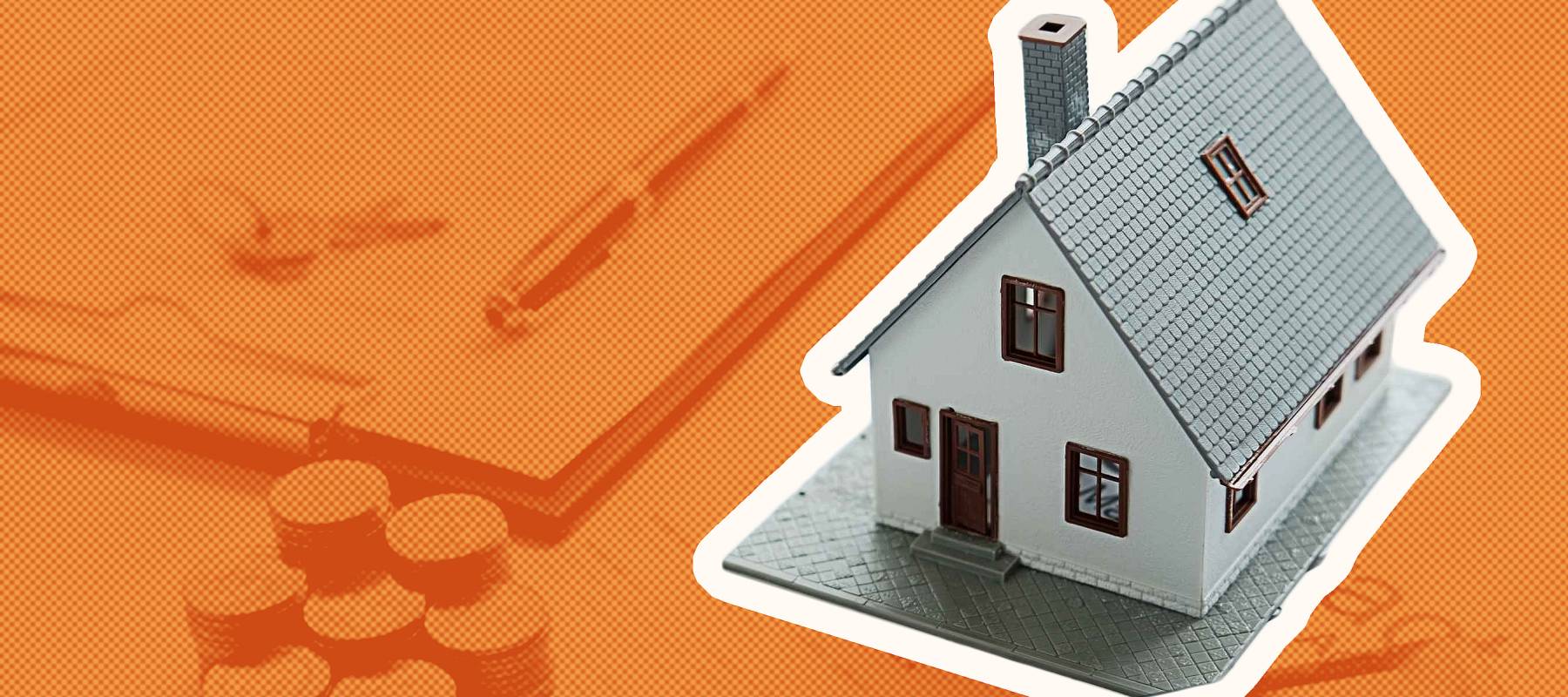 House model with real estate agent and customer discussing for contract to buy house, insurance or loan real estate background.