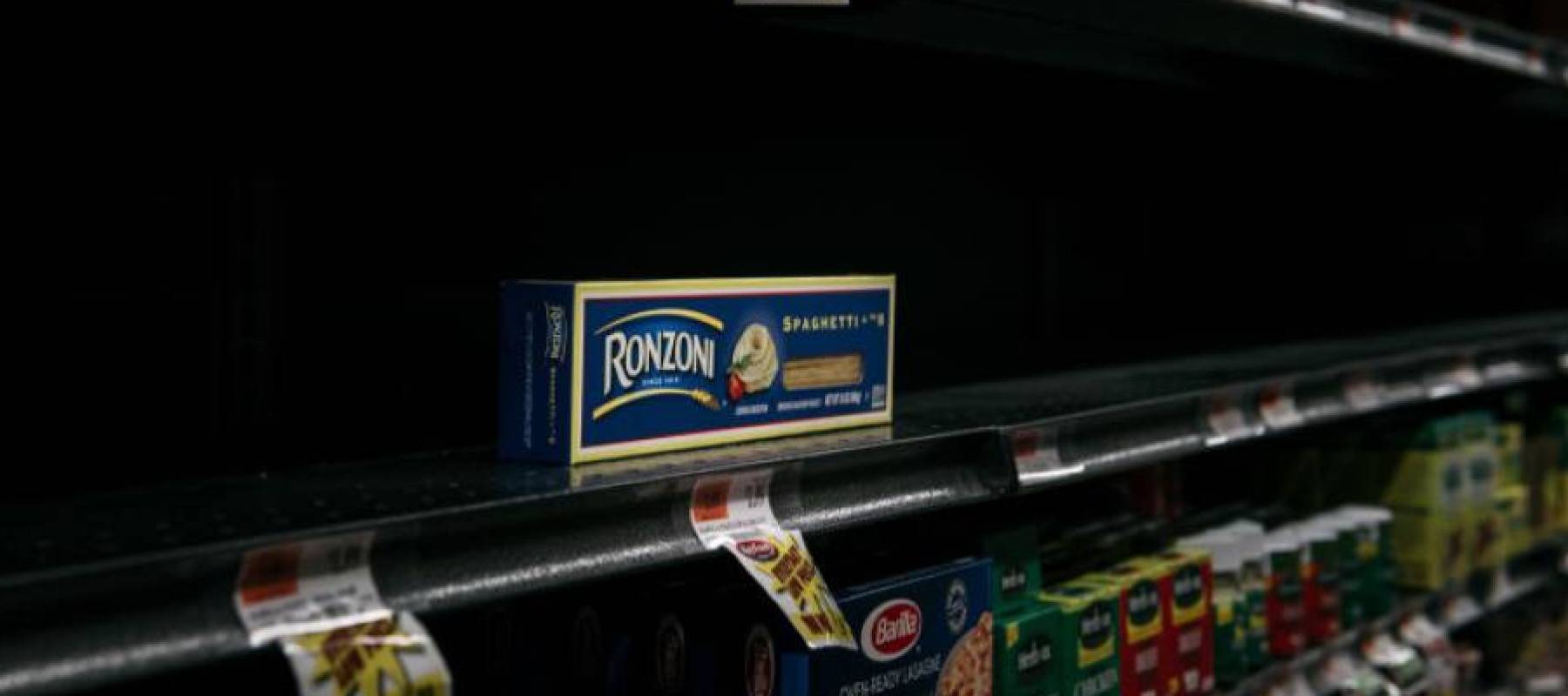 Picked over pasta shelves at a supermarket in Brooklyn on April 13, 2020.