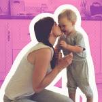 Mother with her 2 year old child cooking in the kitchen