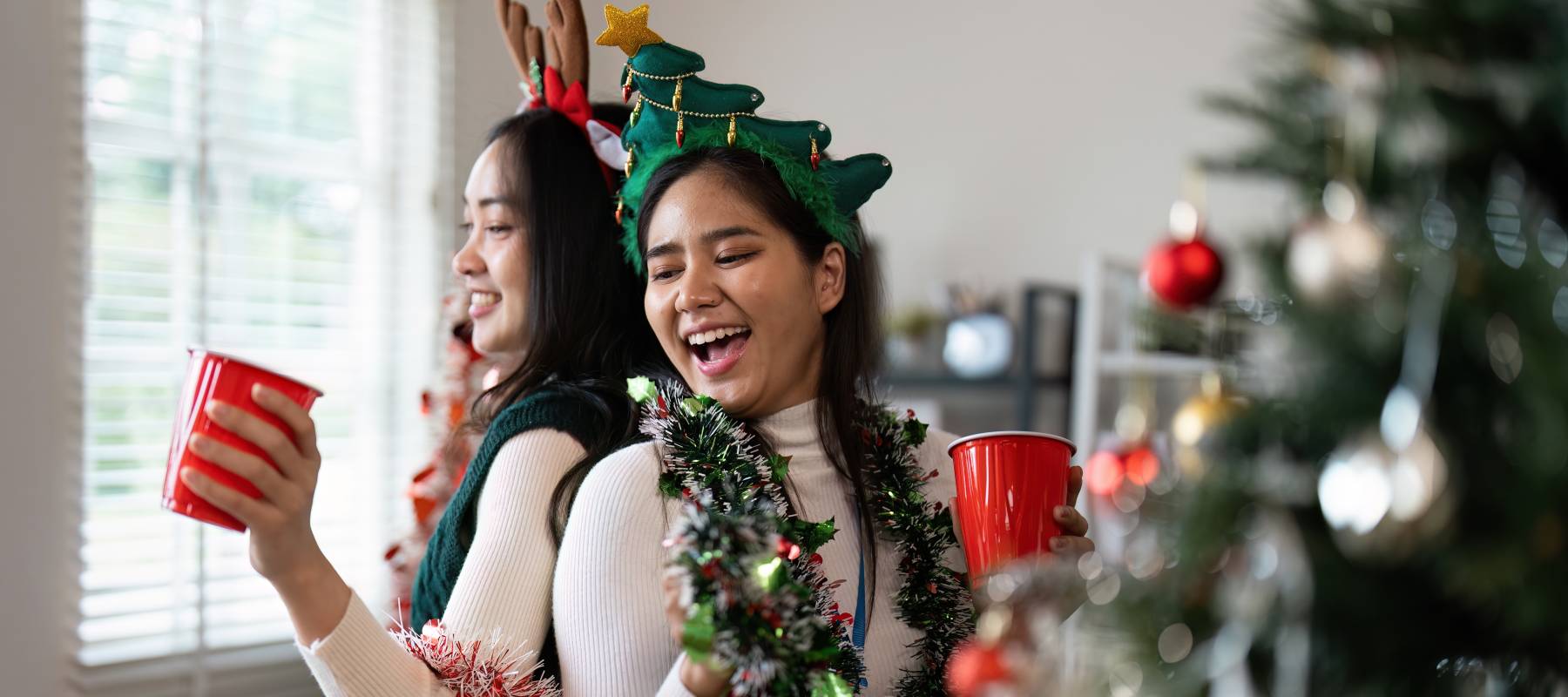 Friends celebrate Christmas.