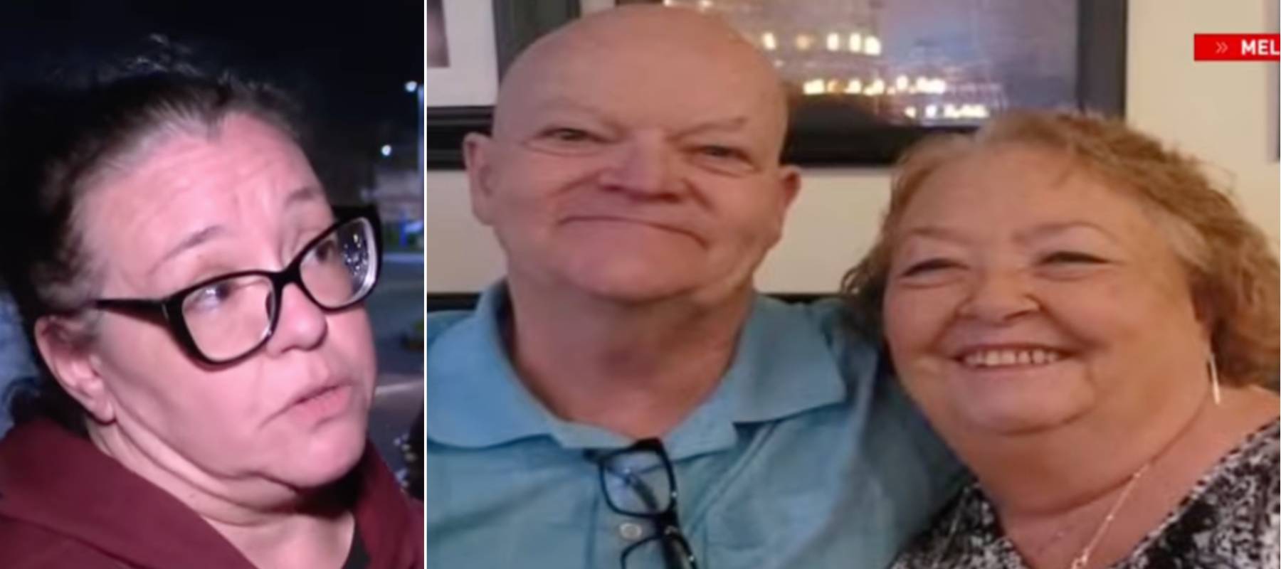 Melissa Heroux speaking to a reporter; a picture of Arthur and Kathleen Holley