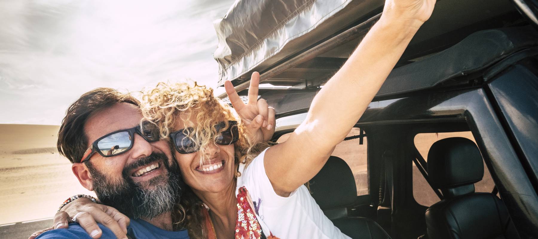 happy middle-aged Caucasian couple on vacation