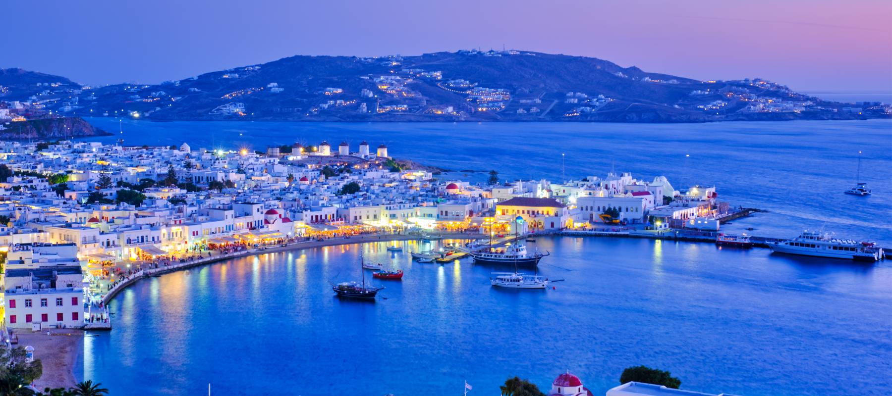Mykonos island port with boats, Cyclades islands, Greece