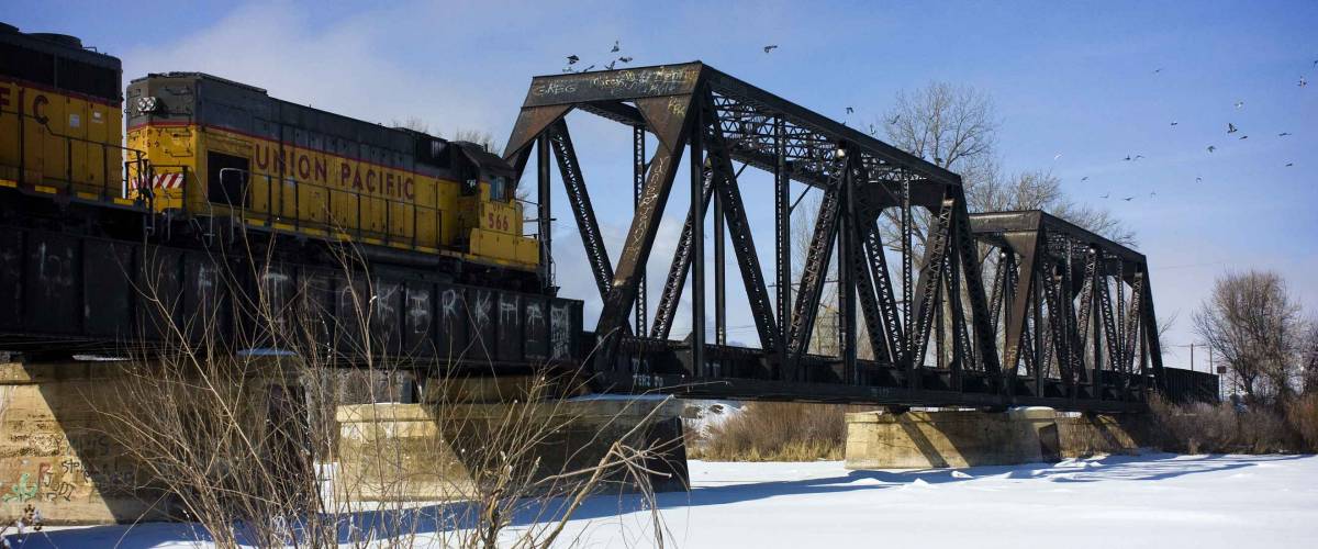Train crossing bridge, Snake River, Blackfoot Idaho