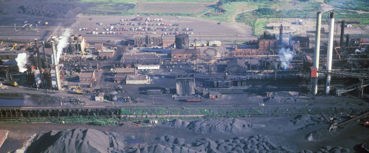 An aerial view of a factory in East St. Louis, Illinois