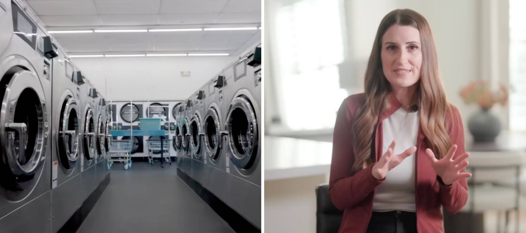 Composite image of the laundromat entrepreneur Cami, talking about how she's built her business over the past five years.