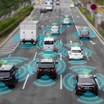 connected cars illustration. cars on road with wifi signals around them