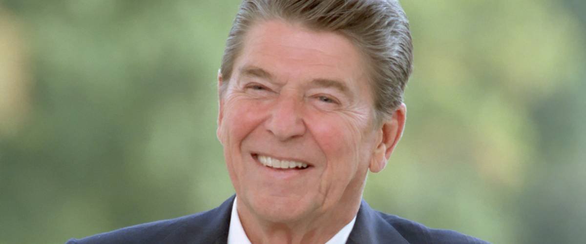 President Reagan poses at the White House, 1984.