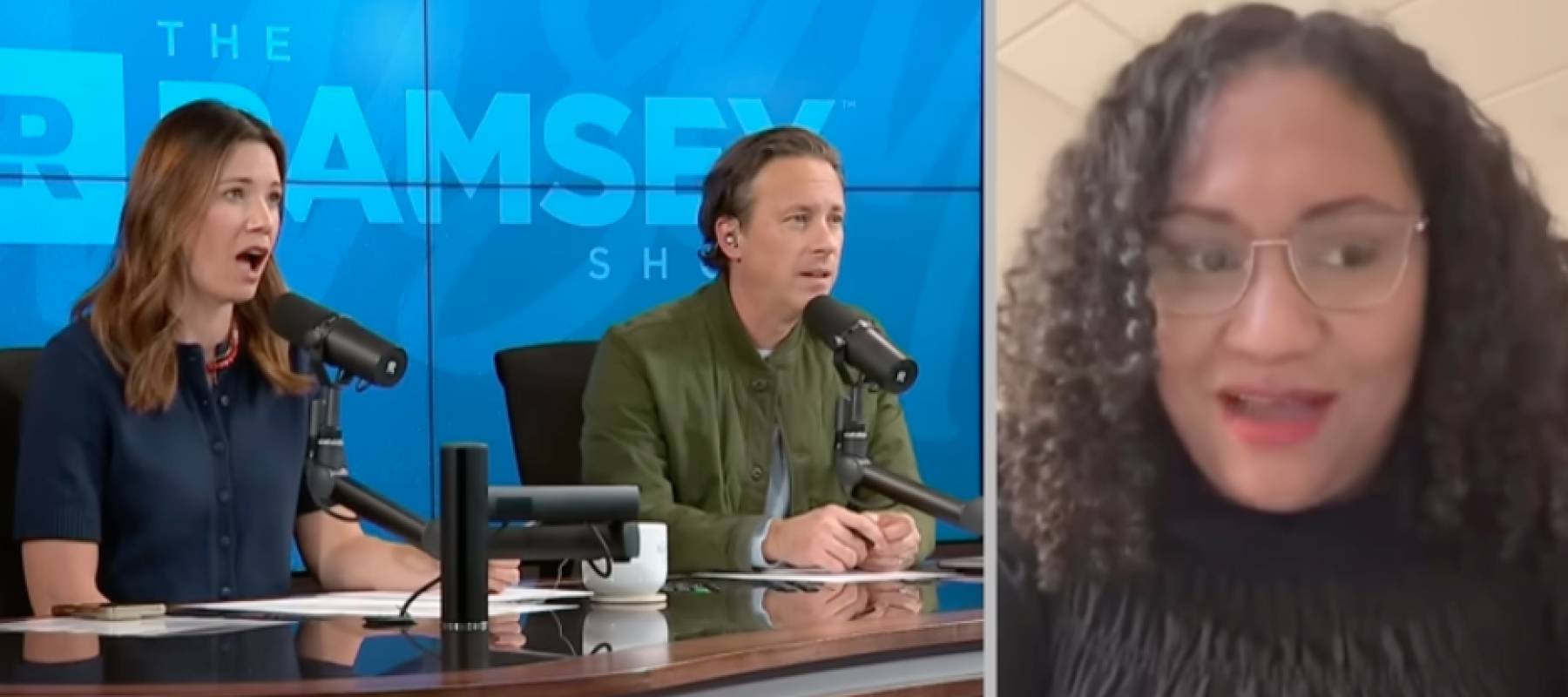 Rachel Cruze and Ken Coleman counsel a caller on The Ramsey Show.