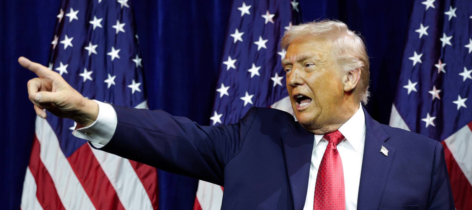 U.S. President Donald Trump departs after speaking during a House Republican retreat at The John F. Kennedy Center for the Performing Arts.