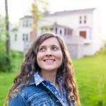 Young woman girl happy smiling homeowner in Herndon, Northern Virginia, Fairfax county residential neighborhood in spring or summer by house backyard