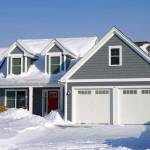 Winter house front view after snow storm