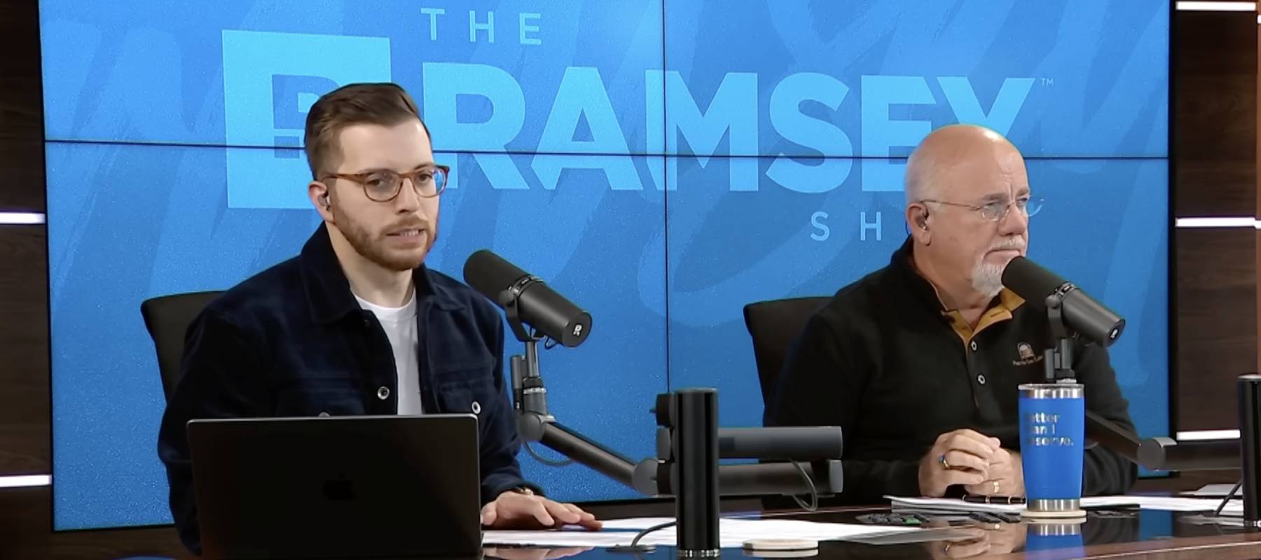 Dave Ramsey and George Kamel listen as a woman talks about her parents failing to pay their rent.