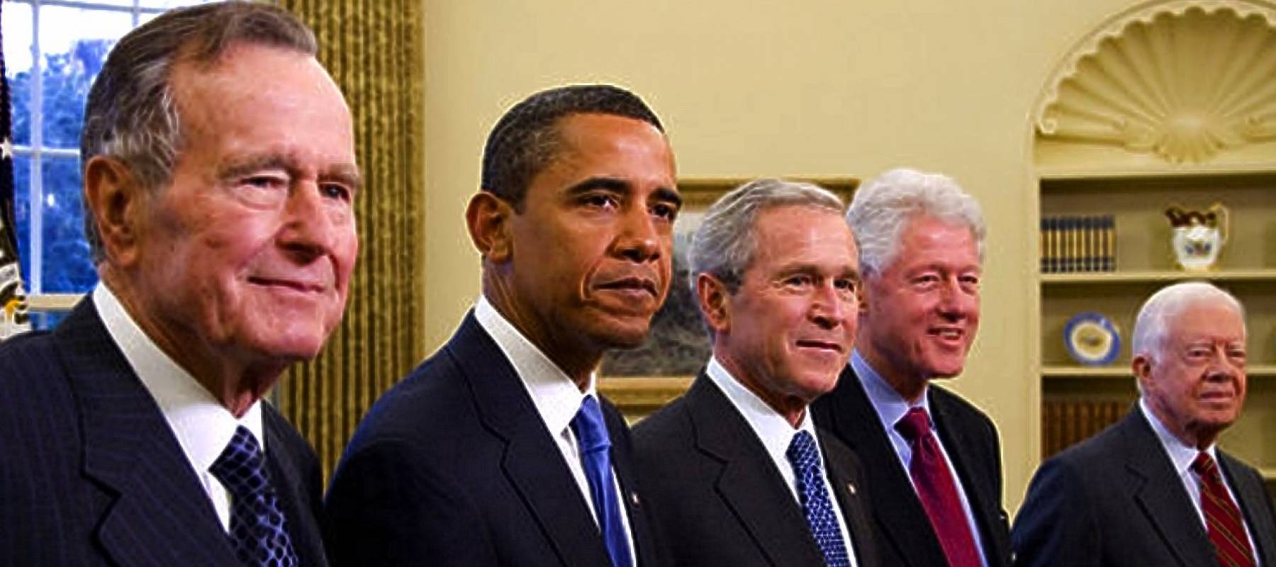 2009 Five Presidents George W. Bush, President Elect Barack Obama, Former Presidents George H W Bush, Bill Clinton, Jimmy Carter Portrait