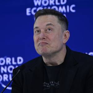 Elon Musk delivers a speech during the World Economic Forum Annual Meeting in Davos.