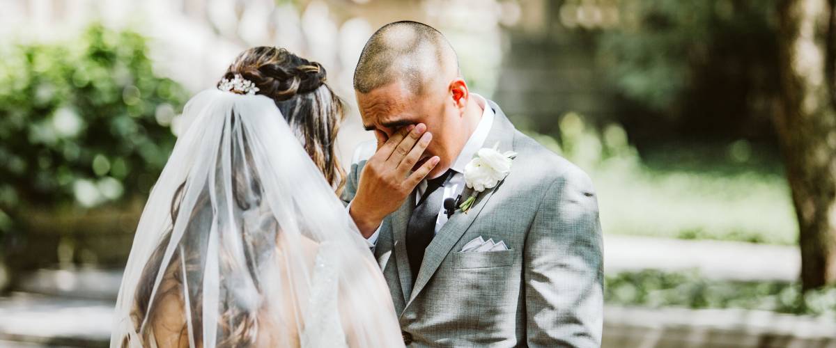 Young groom’s reaction to seeing his bride for the first time.