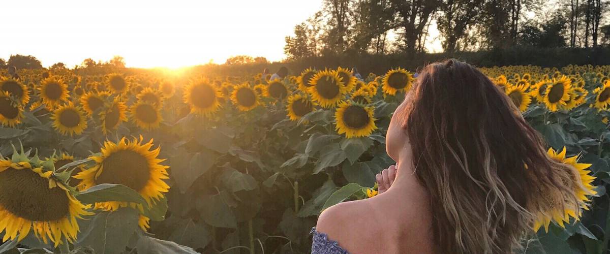 Woman in sunflower field in Kansas