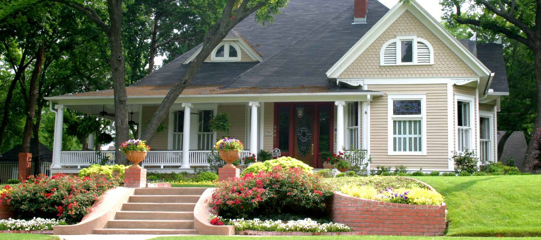Extremely colorful classic restored house in rural city