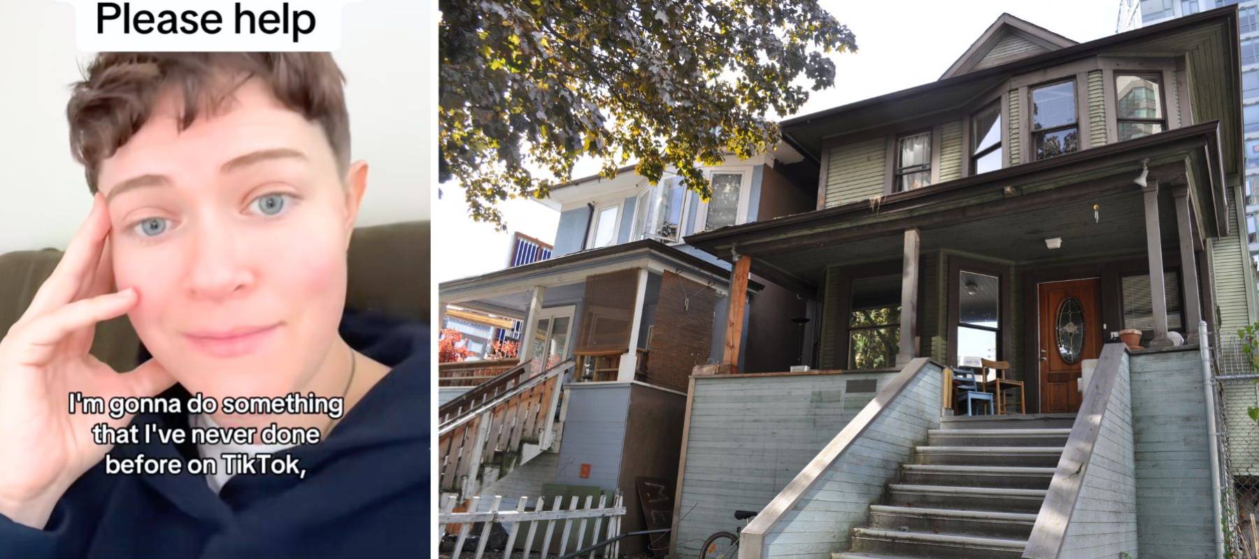 A composite image of @nopebrigade0 and an unrelated image of a house in the Vancouver, British Columbia area.