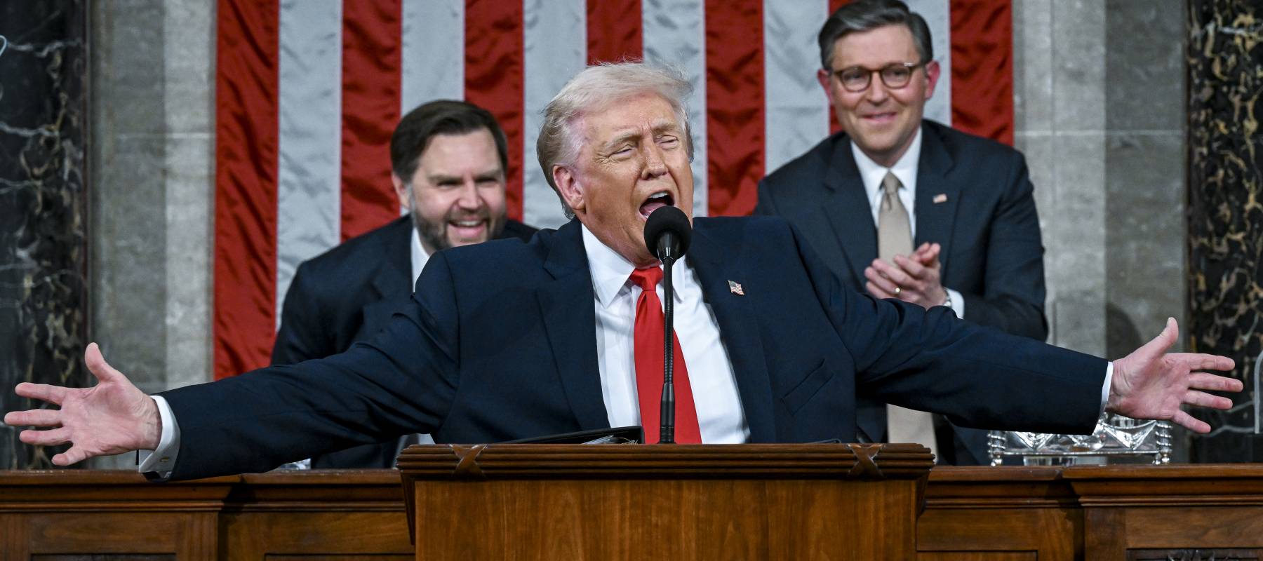U.S. President Donald Trump delivers the State of the Union address during a joint session of Congress in the House Chamber at the Capitol on February 24, 2026.