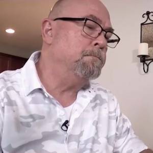 A composite image of a man who was scammed out of his crypto alongside an unrelated image of the Ledger logo on a smartphone.