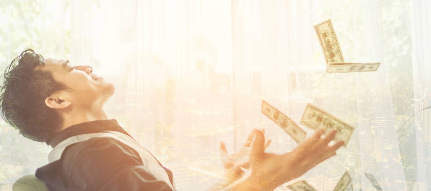 Business man, rich, millionaire, billionaire, with many banknote dollars money