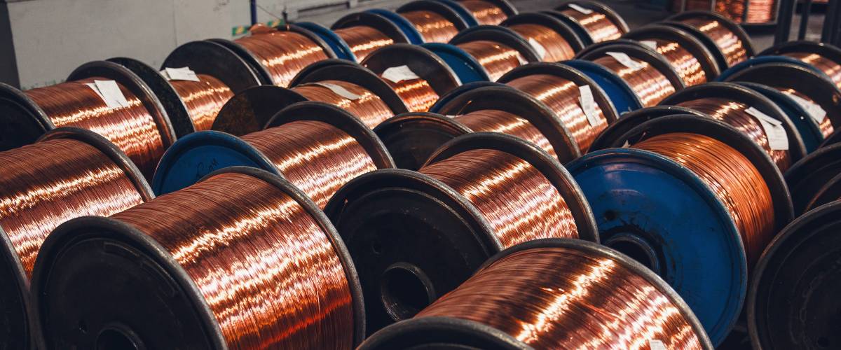 Multiple rolls of copper wire.
