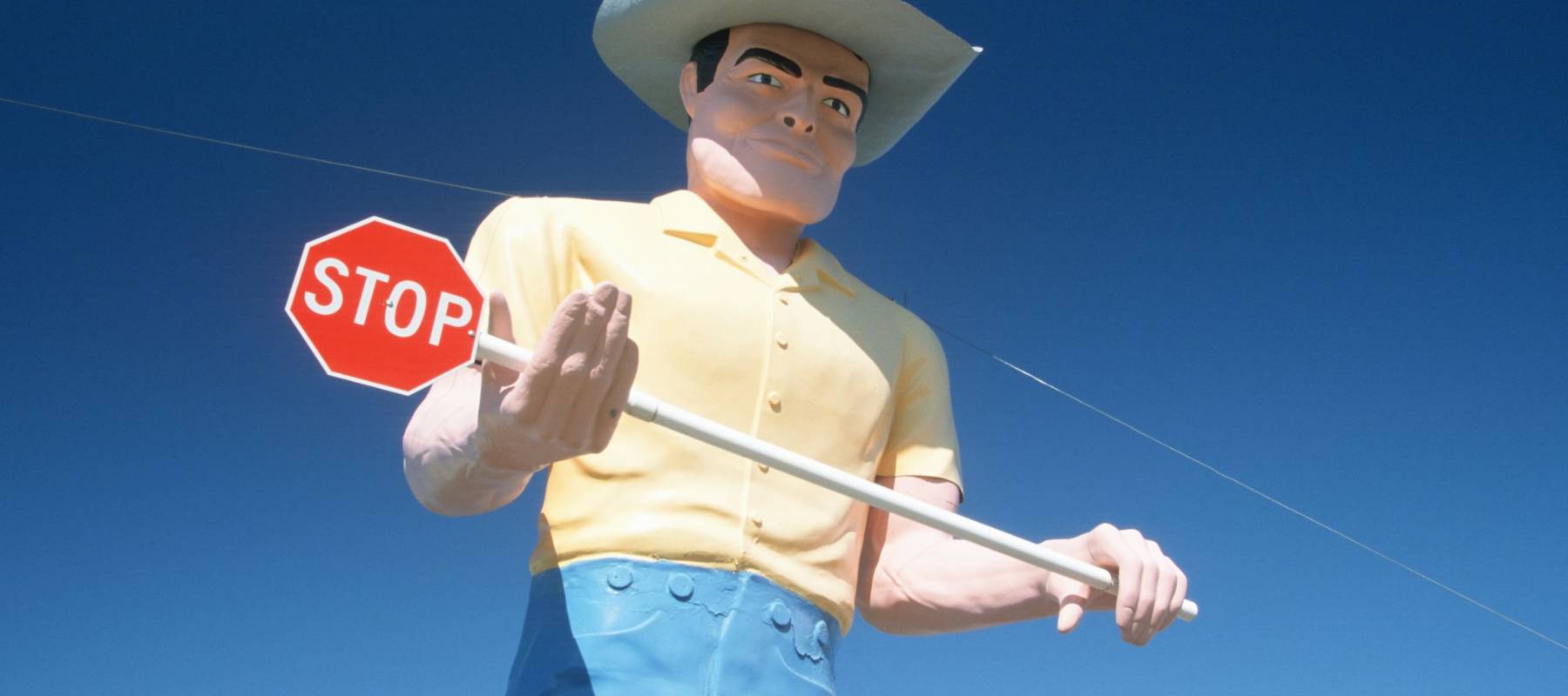 Big cowboy roadside attraction, Route 84, ID