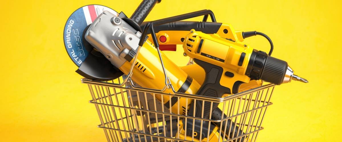 Construction power tools in shopping basket
