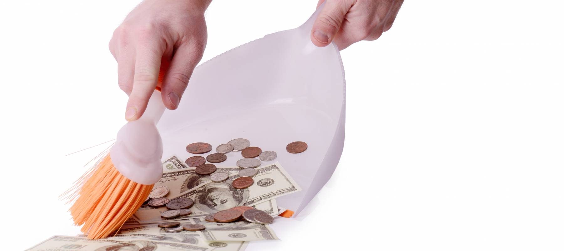 cleaning up money isolated on a white background