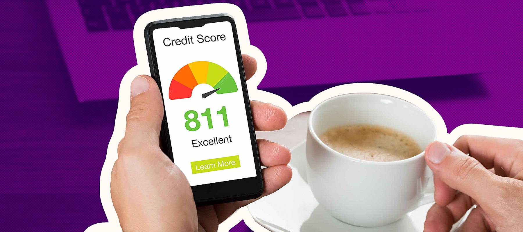 Close-up Of A Businessman Checking Credit Score Online On Cellphone While Having Coffee