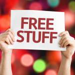 Free Stuff card with colorful background with defocused lights