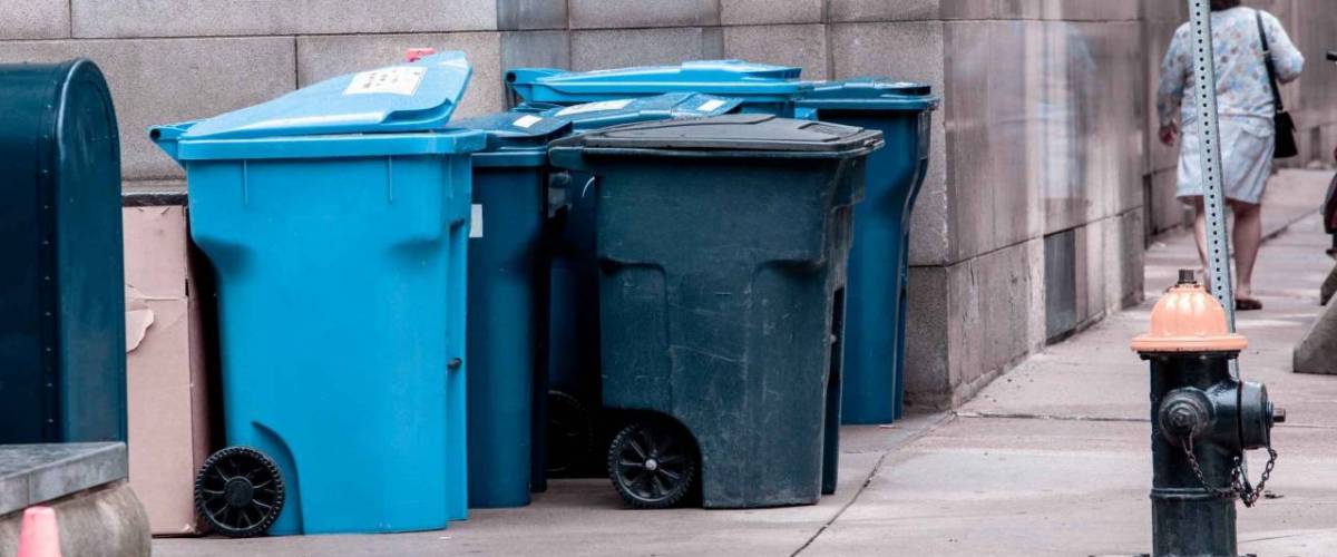 bins and trash can in Boston