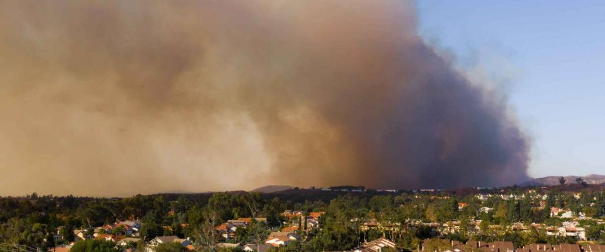 Aerial View of Orange County California Wildfire Smoke Covering Middleclass Neighborhoods During the Silverado Fire_01