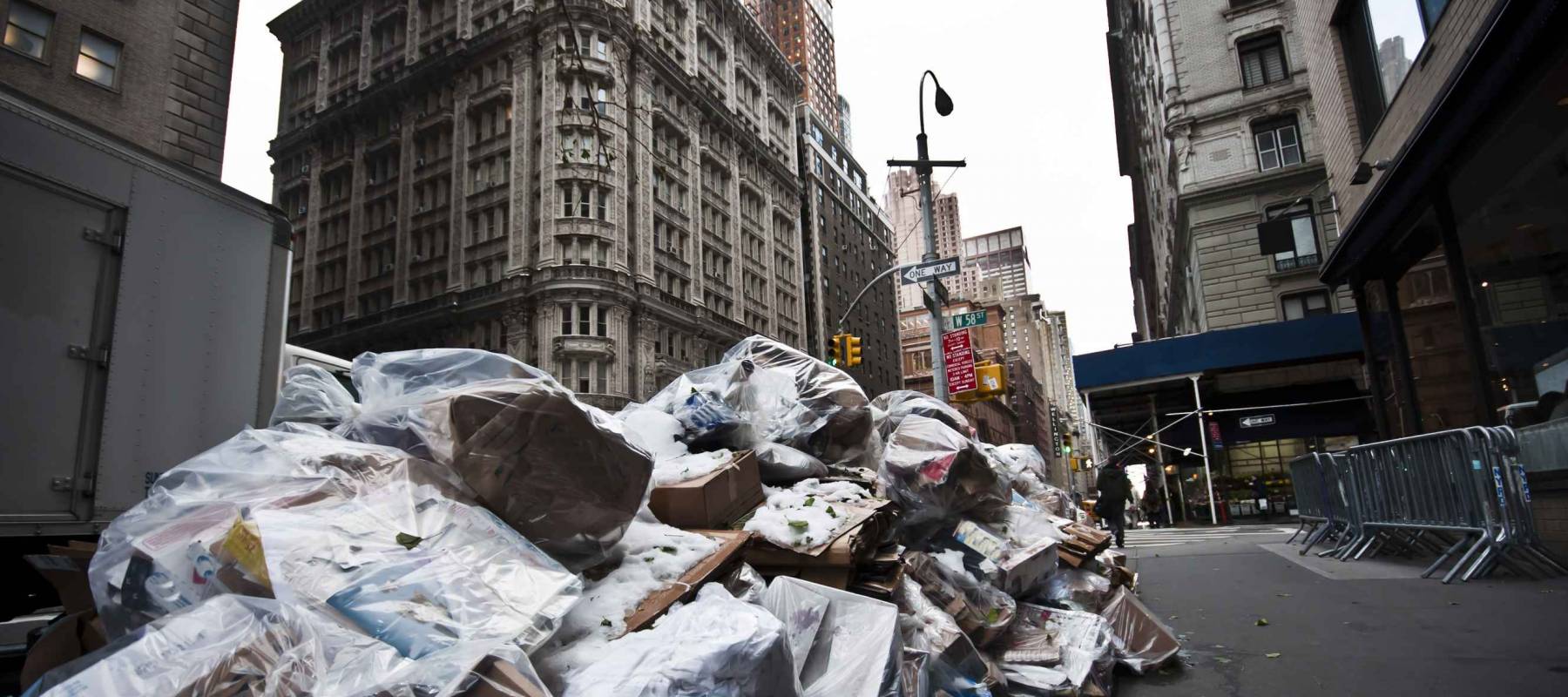 Garbage bags on the sidewalk in New York City, USA