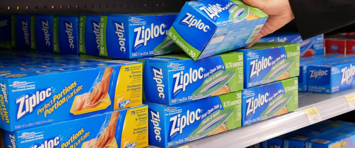 Ziploc bags on shelf in store