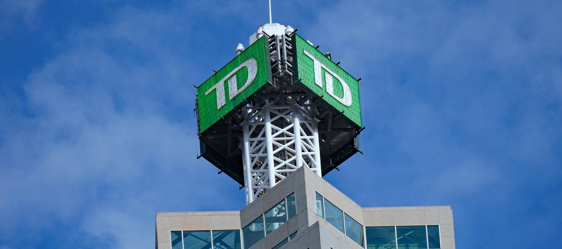 The logo of TD Bank of top of its headquarters building in Toronto