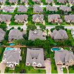 Endless rows of houses Aerial drone views above Suburbia Neighborhood outside of Round Rock , Texas , USA luxury houses and suburban homes in north Austin Suburb