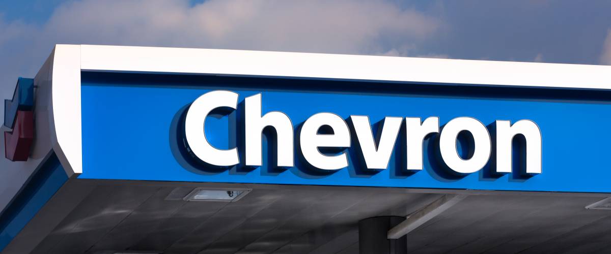 Chervon gas station canopy and sign.