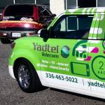 A car wrapped in advertising