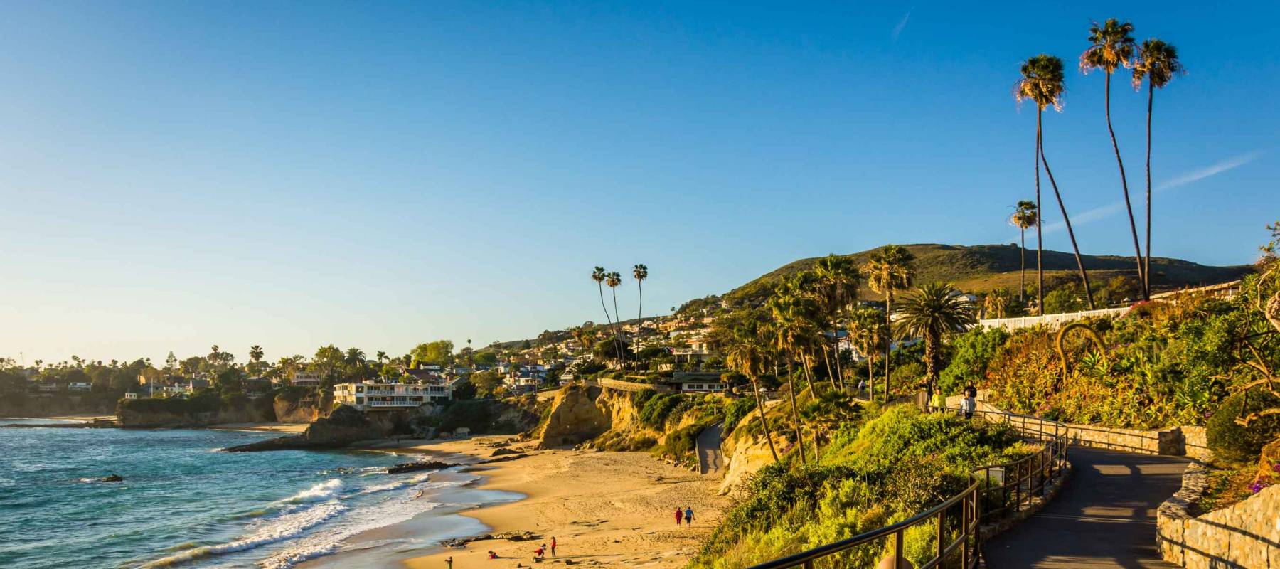 Walkway and view of the Pacific Ocean at Heisler Park, in Laguna Beach, California.