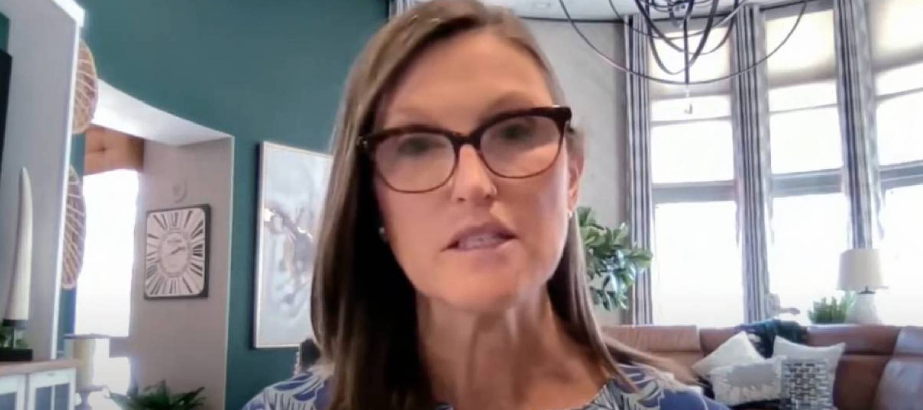 Screenshot of Cathie Wood speaking on a video call