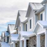 Square Row of houses in the scenic suburbs community with overcast sky