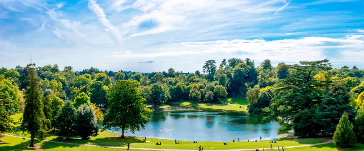 Panorama of Claremont lake in Esher, Surrey, United Kingdom