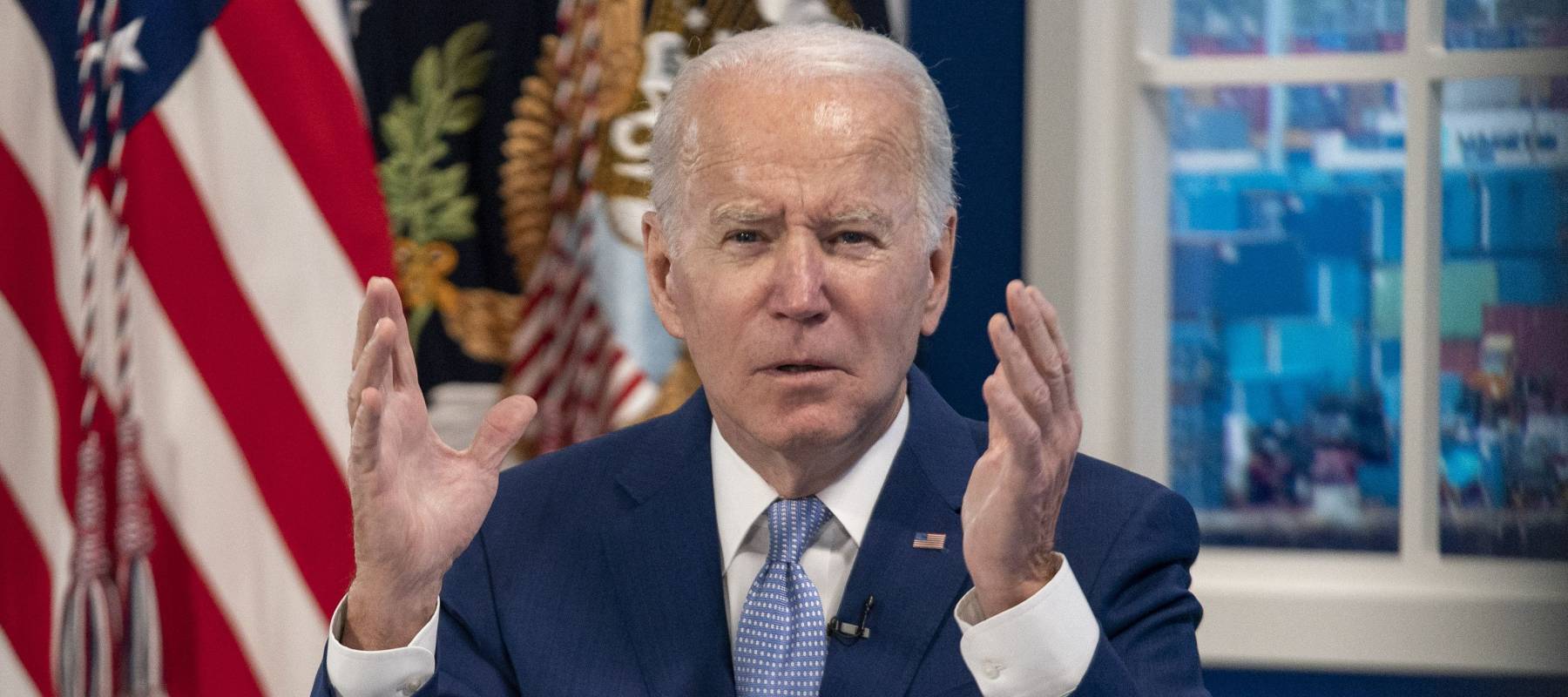President Joe Biden, speaking in the Eisenhower Executive Office Building at the White House in Washington, DC., on Wednesday, Dec. 22, 2021.