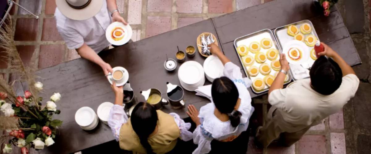 Chefs and caterers serving food