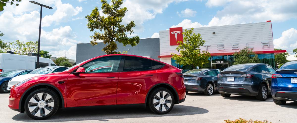 Austin, TX, USA - September 15, 2020: Brand new Tesla Model Y ready for mass.market at Tesla Motors