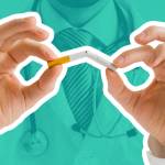 Doctor is breaking cigarette and giving advice to stop smoking.